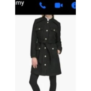 Karl Lagerfeld Paris Belted Wool Blend Coat - Dark Gray - Size Large