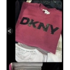 DKNY Sequin Logo Long-Sleeve Top - Burgundy - Size Medium
