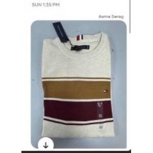 Tommy Hilfiger Striped Long-Sleeve T-Shirt - Cream with Brown and Maroon Stripes - Size L