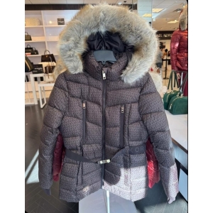 Michael Kors .Faux Fur Trim Belted Puffer Jacket.-Size large