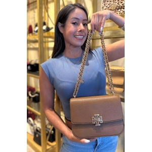 Tory Burch Brown Crossbody Bag Gold Chain Strip