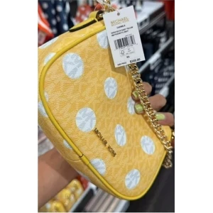 Michael Kors Camilla Small Camera Bag - Sunflower Yellow with White Polka Dots - Size Small