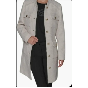 Karl Lagerfeld Paris Belted Wool Blend Coat - Cream - Size medium