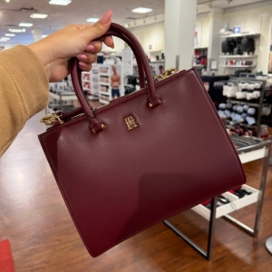 Tommy Hilfiger Leather Top Handle Tote Bag - Burgundy