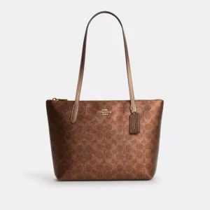 Coach Fiona Zip Tote Bag in Signature Canvas - Metallic Brown Signature Canvas