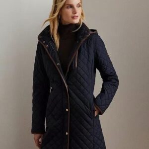 Lauren Ralph Lauren Women's Hooded Quilted Coat - Navy Blue - Size XL