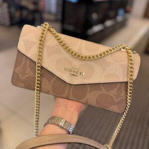 Coach Klare Envelope Crossbody Bag in Blocked Signature Canvas - Beige/Tan Signature Canvas