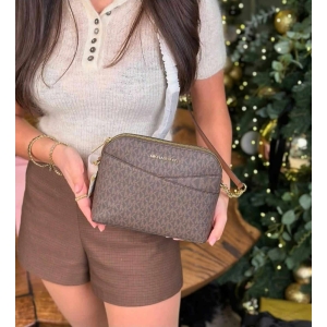 Michael Kors MK Monogram Dome Crossbody Bag - Dark Brown Monogram