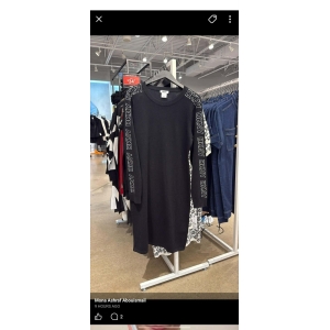 DKNY Long Sleeve Knit Dress with Logo Sleeves - Black - Size XL