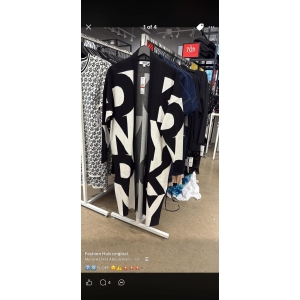 DKNY Long Cardigan with Allover Letter Pattern - Black and White