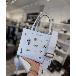 Karl Lagerfeld Paris White Tote Bag with Patches - White