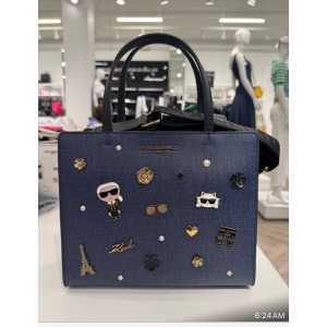 Karl Lagerfeld Paris Embellished Denim Tote Bag - Navy Blue