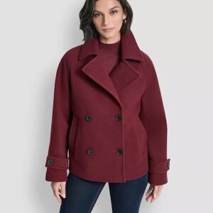 DKNY Women's Short Double-Breasted Collared Coat - Burgundy - Size XL