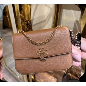 Tory Burch Pebbled Leather Shoulder Bag with Chain Strap - Brown