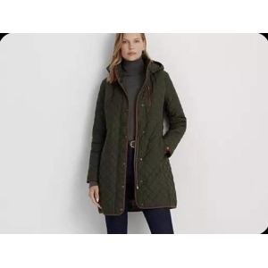 Ralph Lauren Women's Hooded Quilted Coat - Dark Green - Size Large