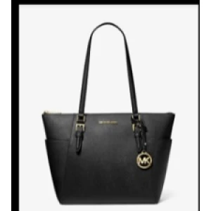 Michael Kors Charlotte Large Saffiano Leather Top-Zip Tote Bag - Black