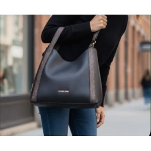 Michael Kors Hobo Shoulder Bag - Black with Brown Trim