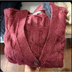 tommy hilfiger Metallic Cable Knit Cardigan - Metallic Burgundy - Size XL