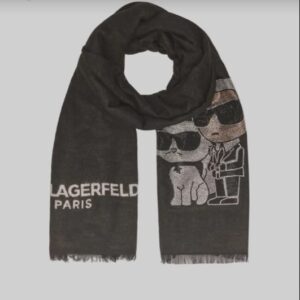 Scarf with Karl Lagerfeld and Choupette Illustration - Dark Gray