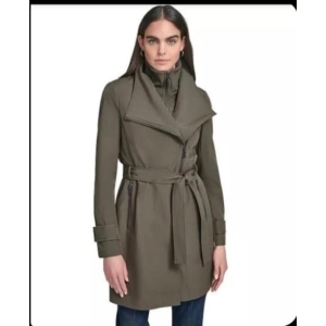 Calvin Klein Women's Belted Wrap Coat - Olive Green - Size Large