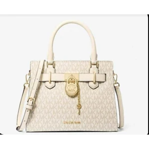 Michael Kors Satchel Handbag with MK Monogram and Lock - Cream