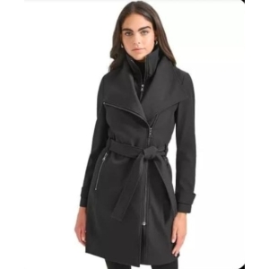 Calvin Klein Women's Belted Wrap Coat - Black - Size large