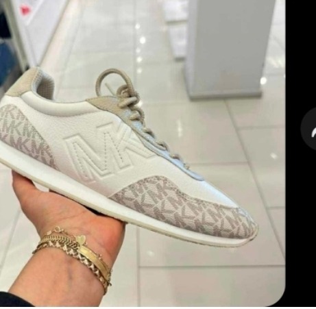 Michael Kors MK Logo Sneakers - White and Beige/Tan - Size 7.5 us