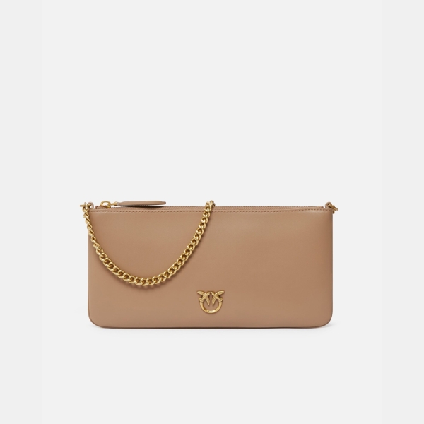 Pinko Horizontal Flat Bag in leather - Beige