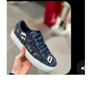 Karl Lagerfeld Paris Cate Pins Lace-Up Sneaker - Navy Blue - Size 8.5 US