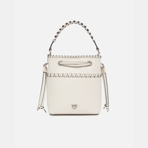 Pinko Small leather bucket bag with threads - Creamy-White