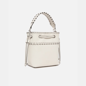 Pinko Small leather bucket bag with threads - Creamy-White - Image 3