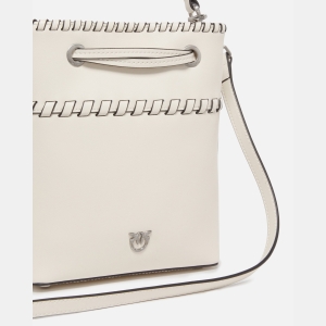 Pinko Small leather bucket bag with threads - Creamy-White - Image 4