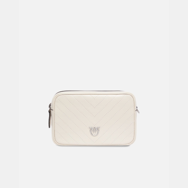 Pinko Medium chevron leather camera bag with strap - Creamy-White