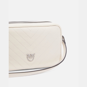 Pinko Medium chevron leather camera bag with strap - Creamy-White - Image 4