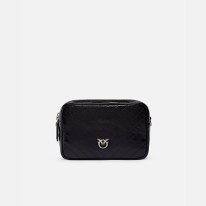 Pinko Medium chevron leather camera bag with strap - Black