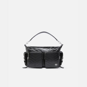 Pinko Medium leather Cargo Bag with pockets - Black