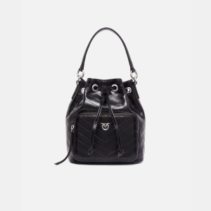 Pinko Small leather Cargo Bucket Bag with pocket - Black