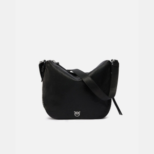 Pinko Medium leather hobo bag with Love Birds logo - Black
