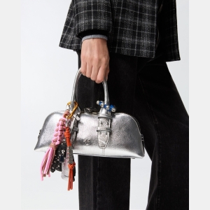 Pinko Escape Bag Horizontal small handbag in laminated leather - Silver - Image 7