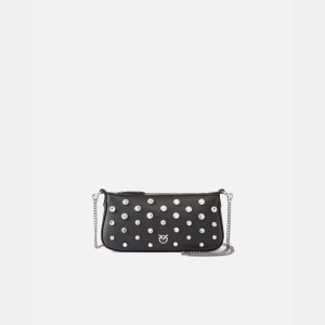 Pinko Mini Half Moon leather shoulder bag with rhinestones - Black