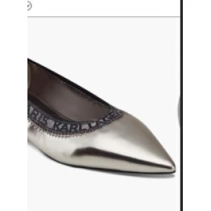 Karl Lagerfeld Paris Vinette Ballet Flat - Metallic Silver with Black Trim - Size 8.5 US