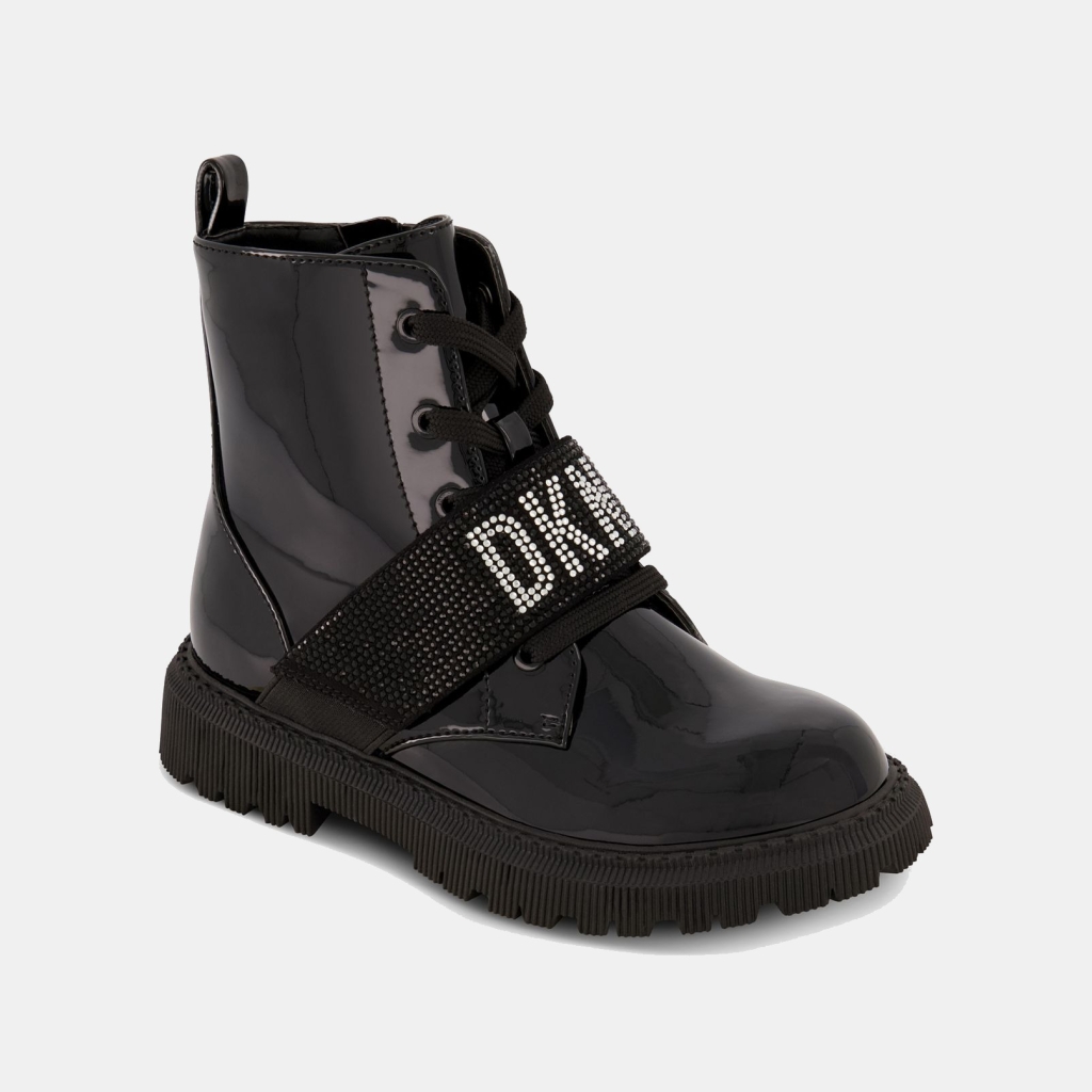DKNY Little Girls Elastic Logo Strap Moto Boots