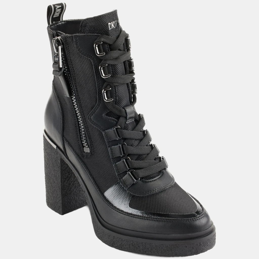 DKNY Women's Toia Lace-Up Zip Block Heel Booties - Black