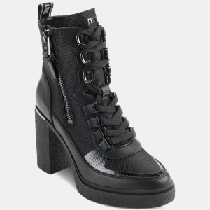 DKNY Women's Toia Lace-Up Zip Block Heel Booties - Black