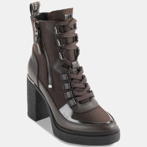 DKNY Women's Toia Lace-Up Zip Block Heel Booties - Espresso