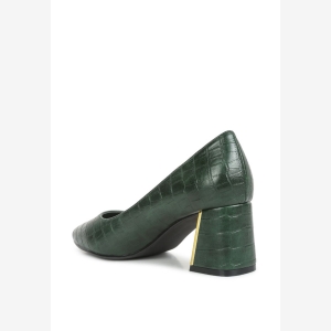 London Rag Womens Emersyn Croc Block Heel Pump Shoes - Green - Image 4