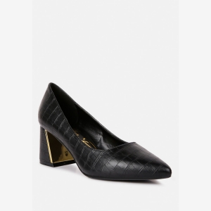London Rag Womens Emersyn Croc Block Heel Pump Shoes - Black - Image 3