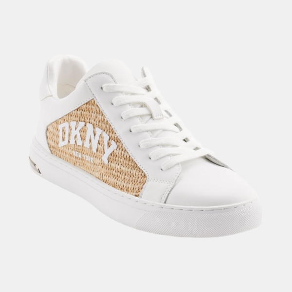 DKNY Women's Abeni Arch Raffia Logo Low-Top Sneakers - White/ Natural