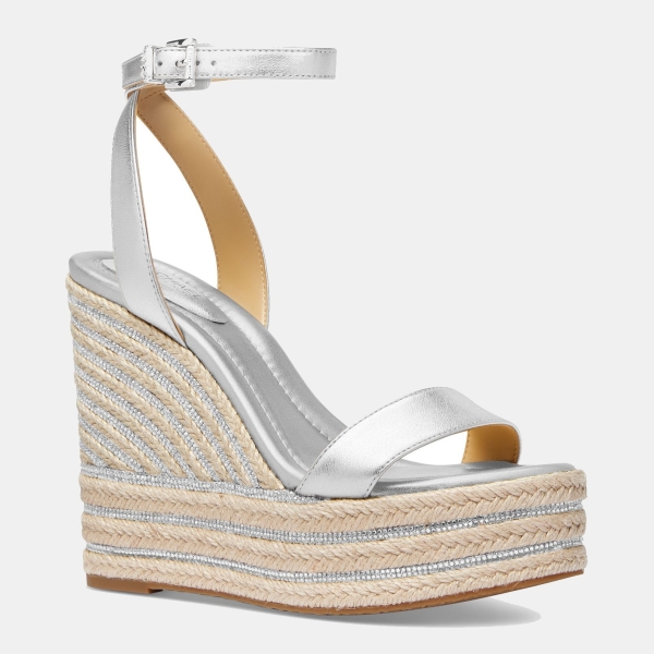 Michael Kors Leighton Espadrille Wedge Sandals - Silver