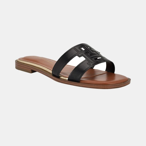 Tommy Hilfiger Women's Terenz Logo Strap Flat Slide Sandals - Black